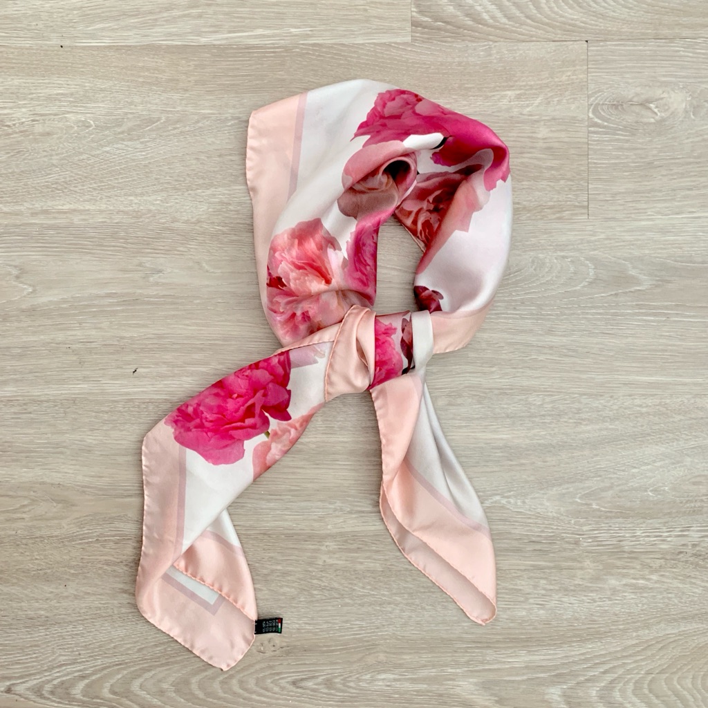100 Silk Floral Pink Scarf Made In Italy